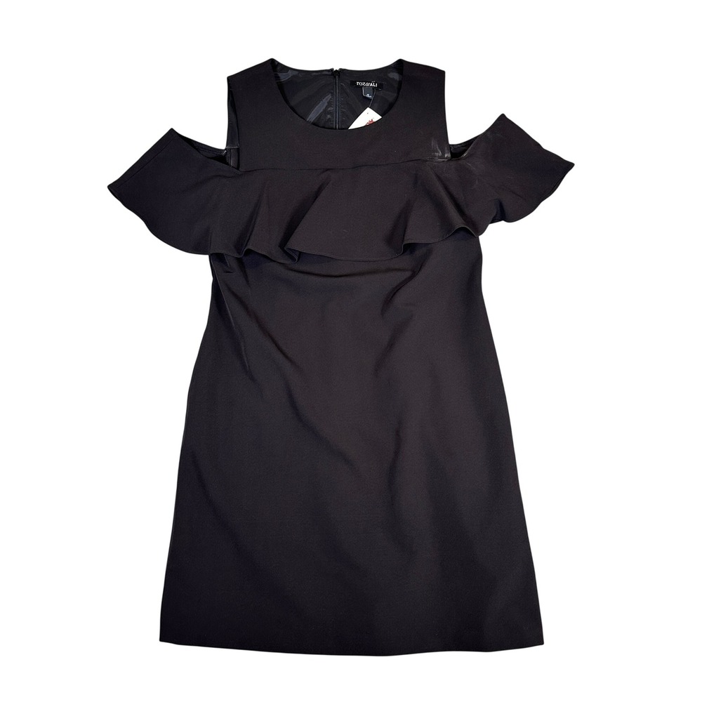 NWT Roz&Ali Black Cold Shoulder Ruffle Cocktail Dress Size 12 NWT